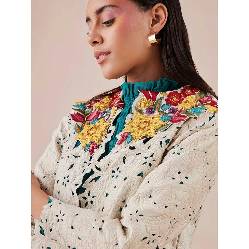 CHANDRIMA Ivory Quilted And Cutwork Jacket