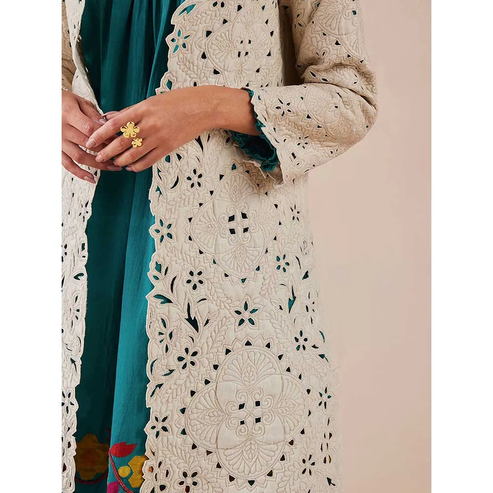 CHANDRIMA Ivory Quilted And Cutwork Jacket