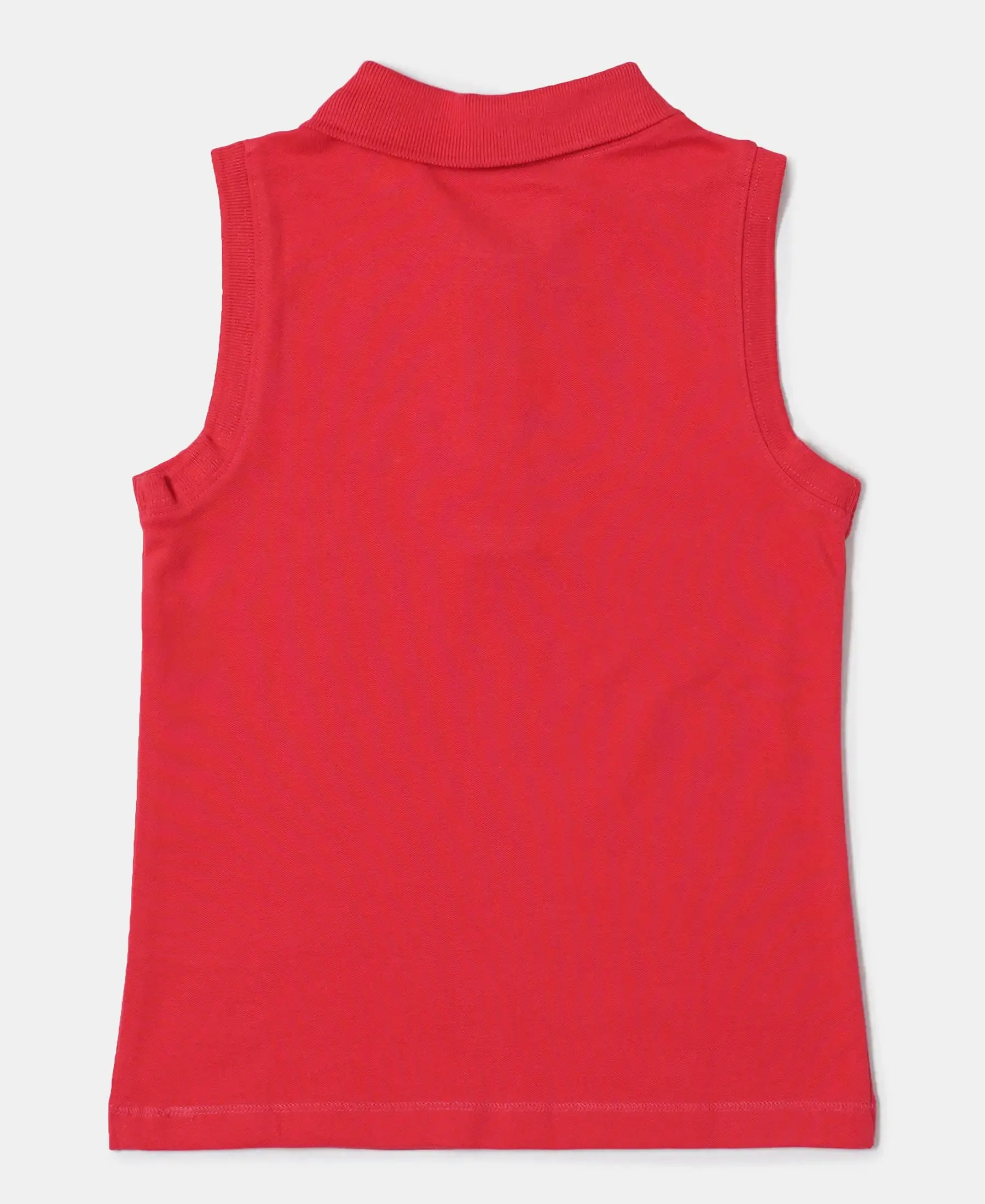 Girl's Super Combed Cotton Elastane Stretch Polo Neck Graphic Printed Tank Top - Hibiscus