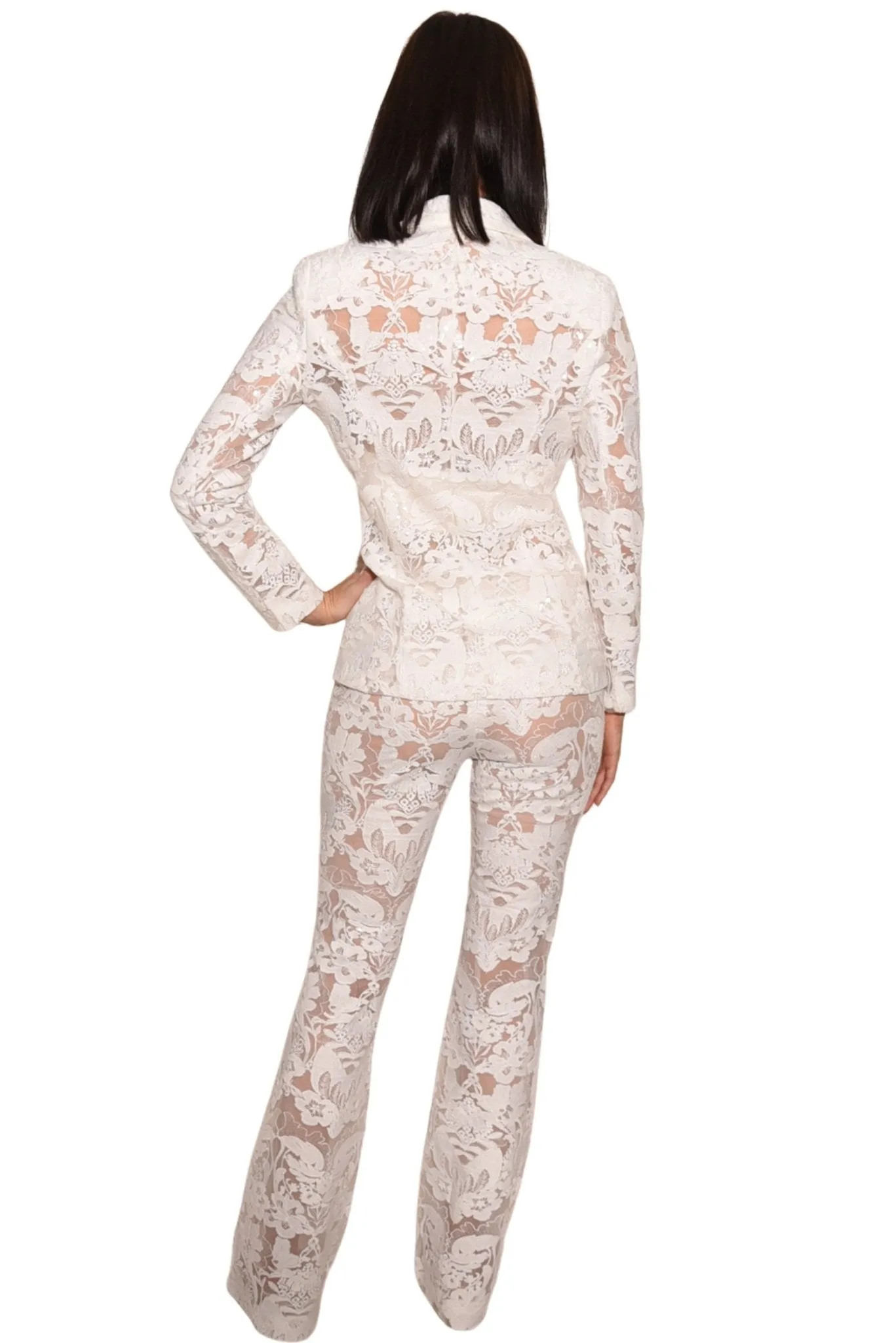 Heidi White Lace Floral Long Sleeve Blazer