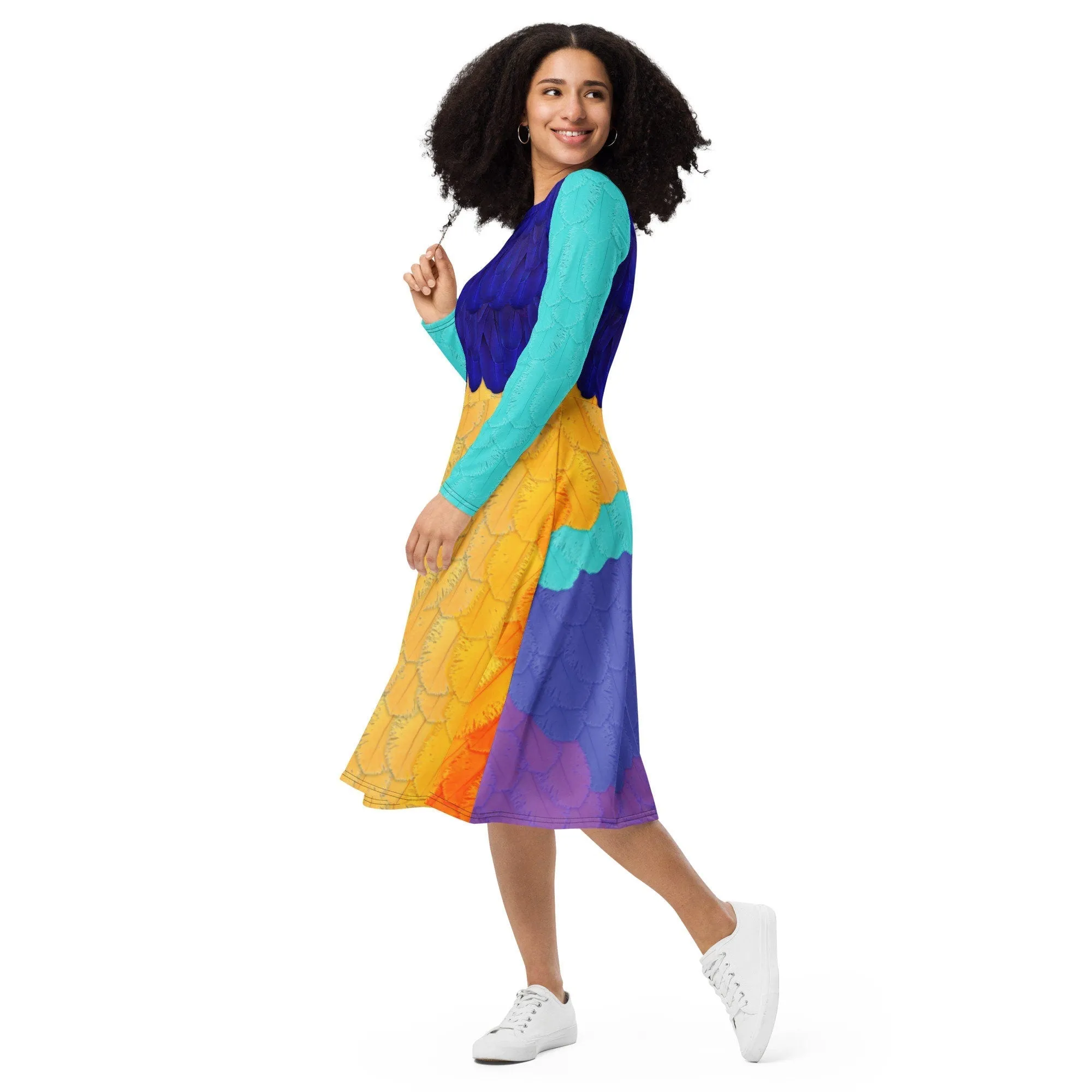 Kevin Inspired All-over print long sleeve midi dress