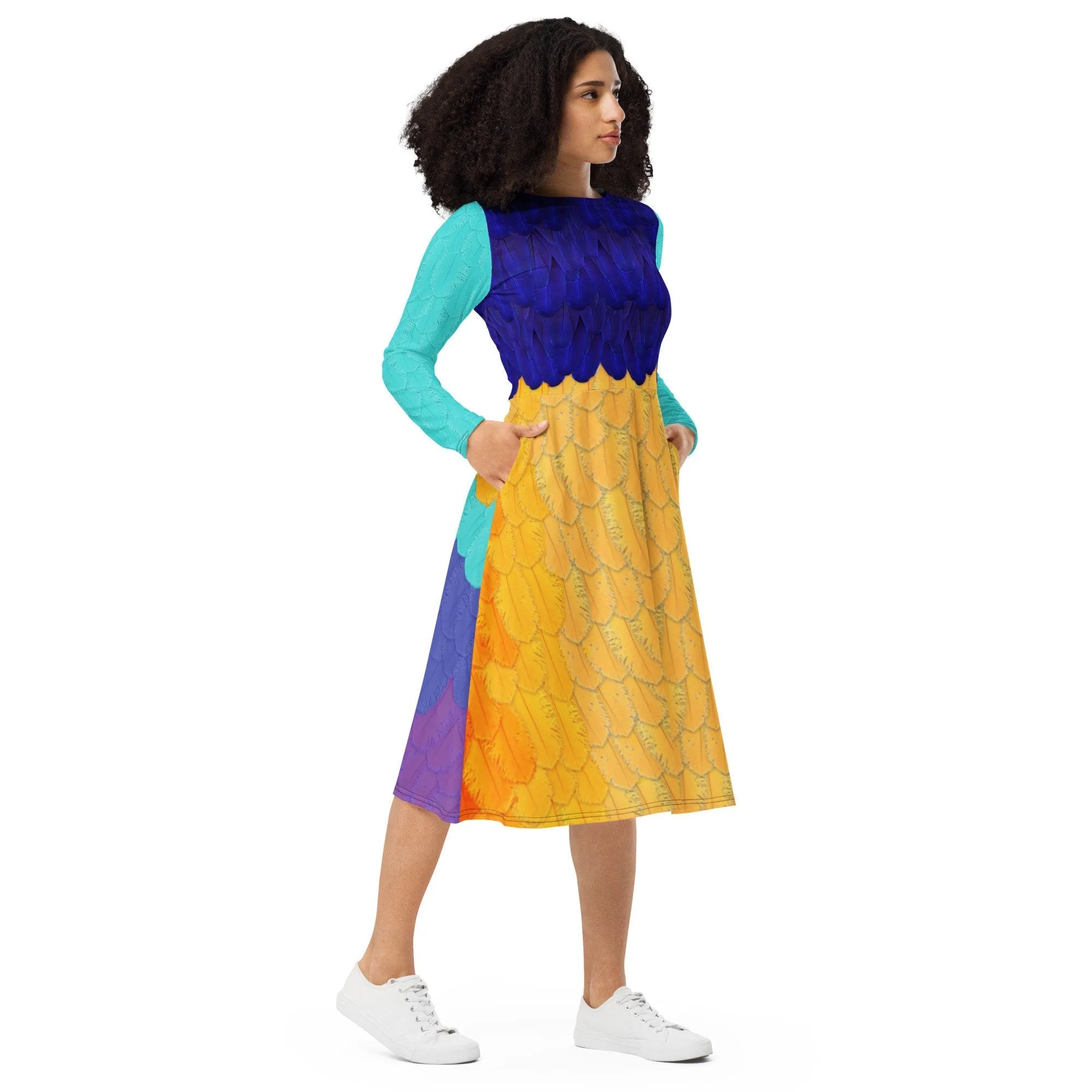 Kevin Inspired All-over print long sleeve midi dress