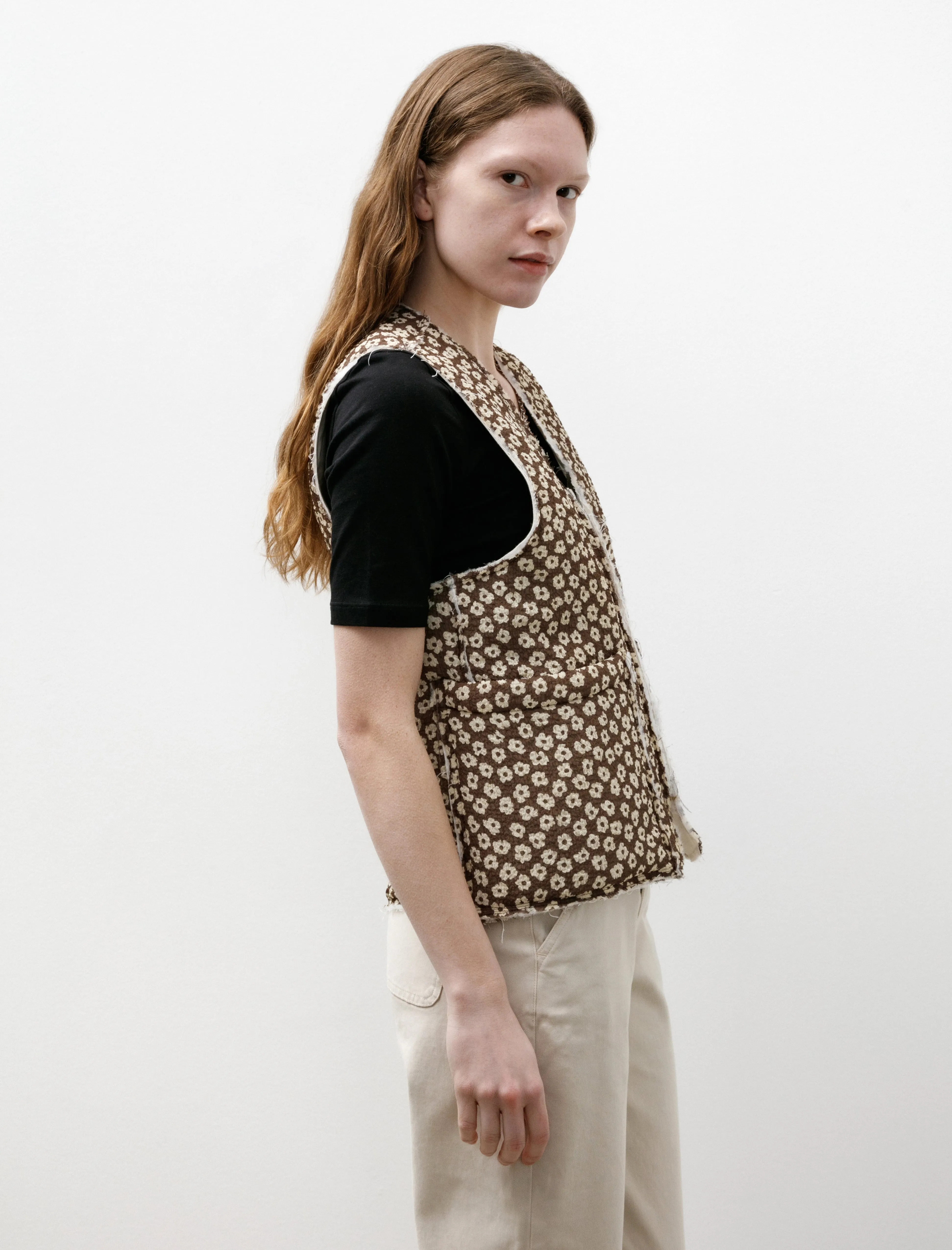 Liner Vest Seersucker Brown White Flower