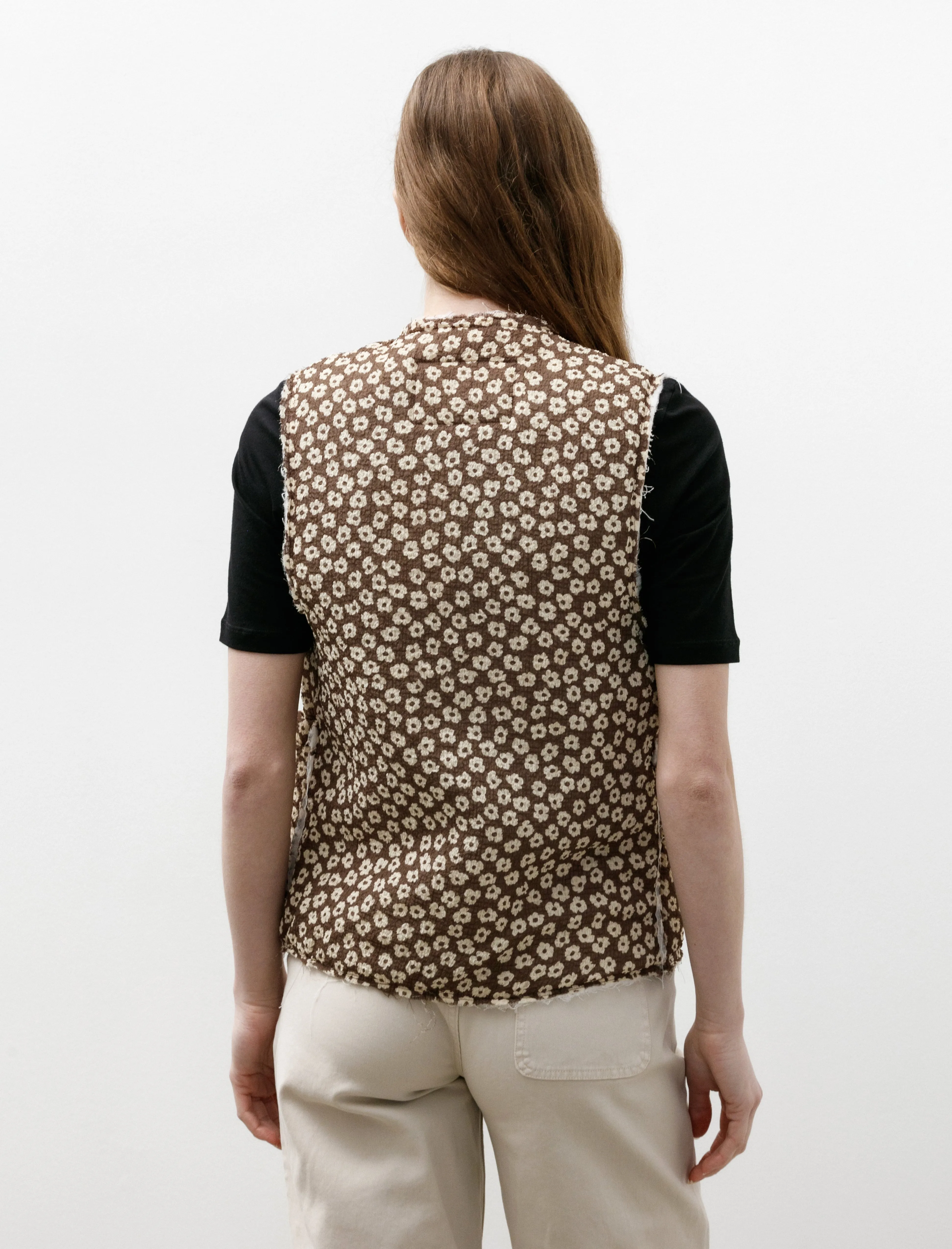 Liner Vest Seersucker Brown White Flower