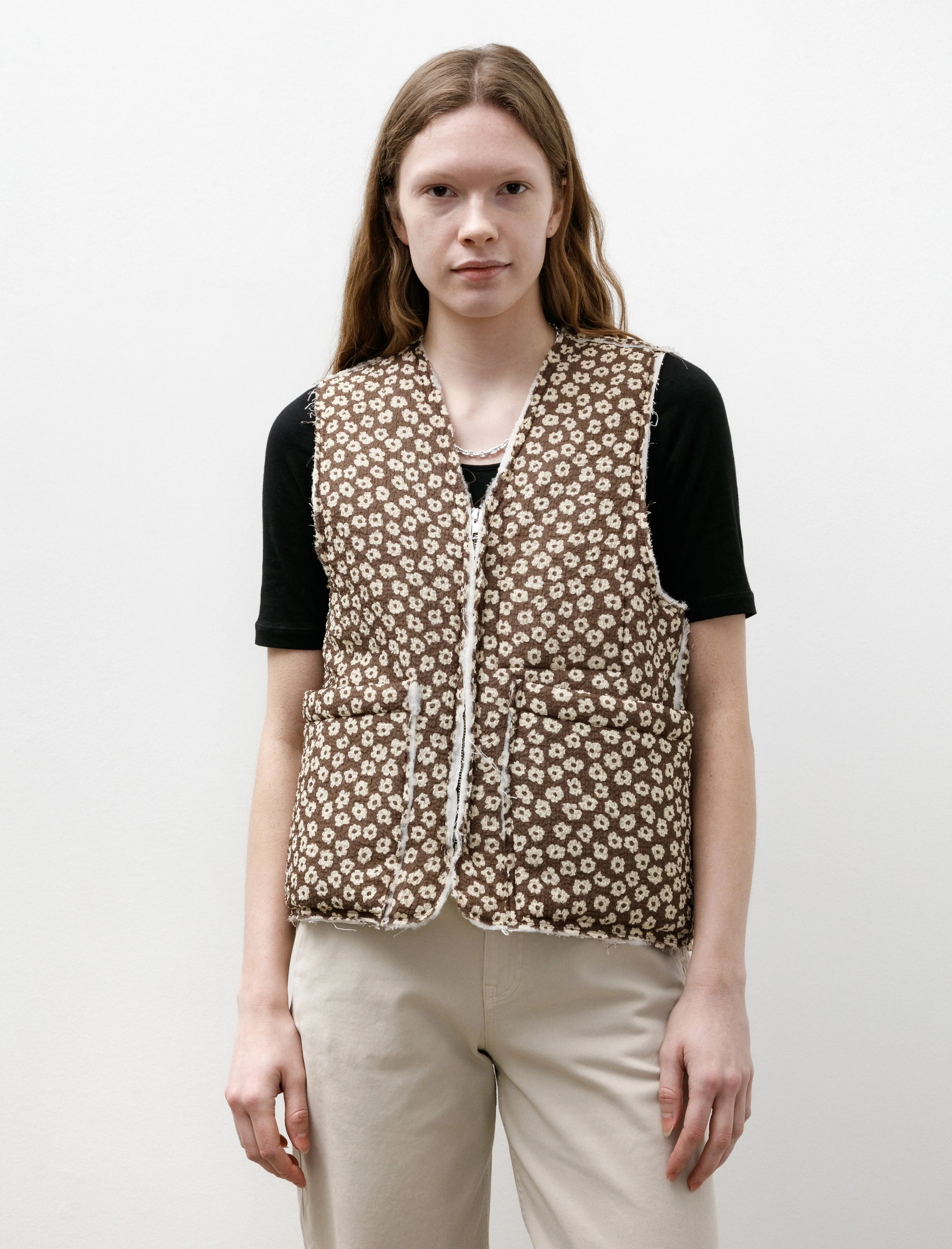 Liner Vest Seersucker Brown White Flower