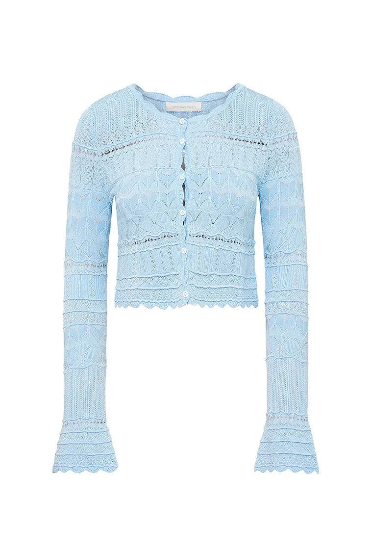 Media Pointelle Scallop Cardigan-MORNING TIDE