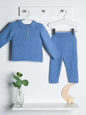 Wedoble blue cashmere blend polo knitted suit
