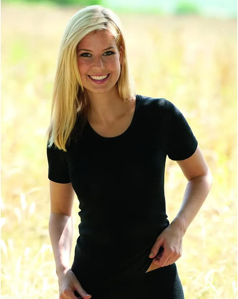Women's Thermal Base Layer Top  Short Sleeve Moisture Wicking Merino Wool Silk Undershirt