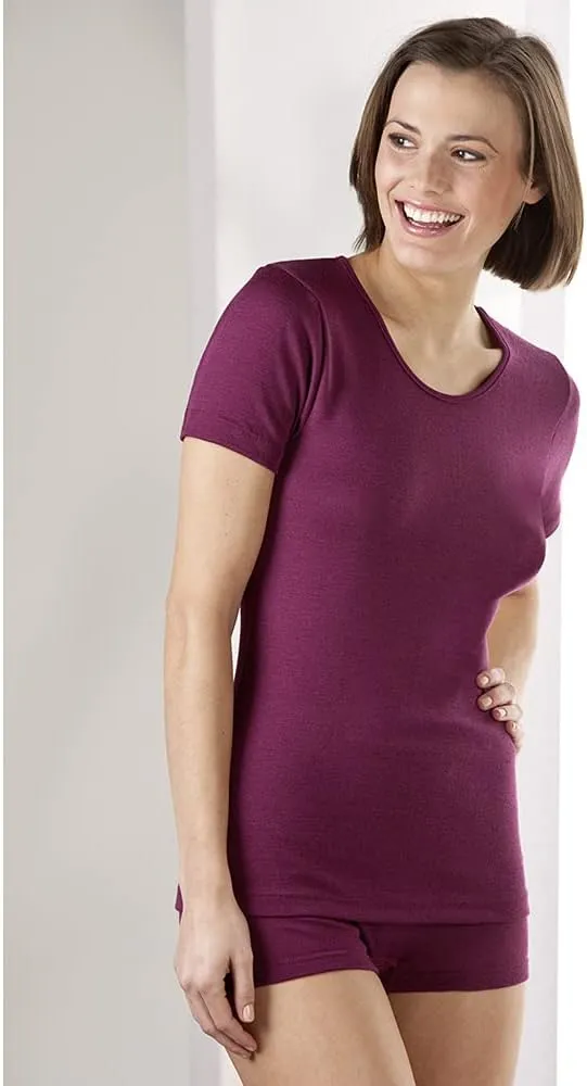 Women's Thermal Base Layer Top  Short Sleeve Moisture Wicking Merino Wool Silk Undershirt